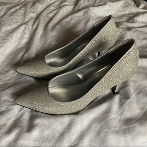 Fioni Night Sparkly Silver Pointed Toe Heels